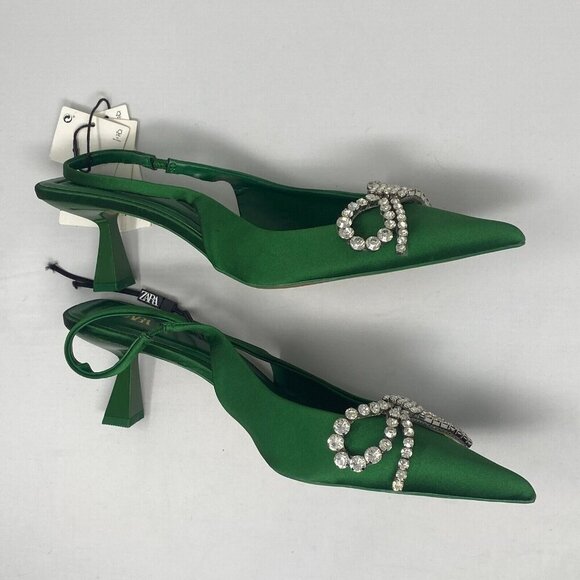 Zara Embellished Bow Heeled Slingbacks 39 - Picture 3 of 8